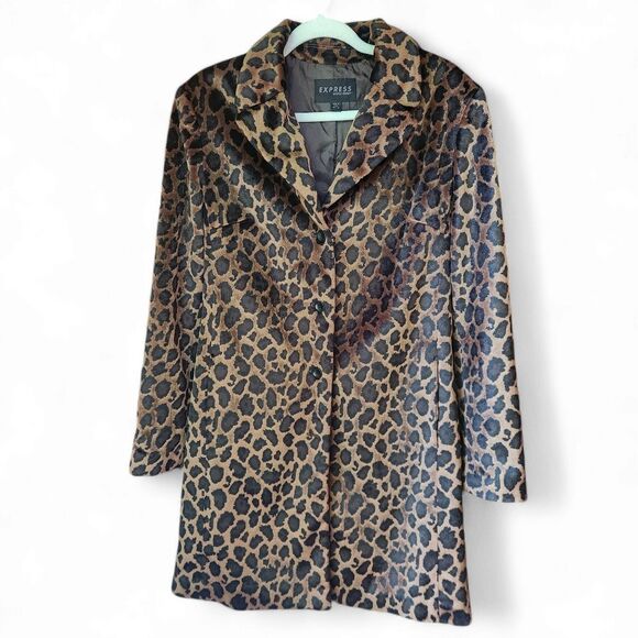 Express  leopard fuzzy jacket women 13/14 retro Y2K 90s vintage look - Picture 1 of 6